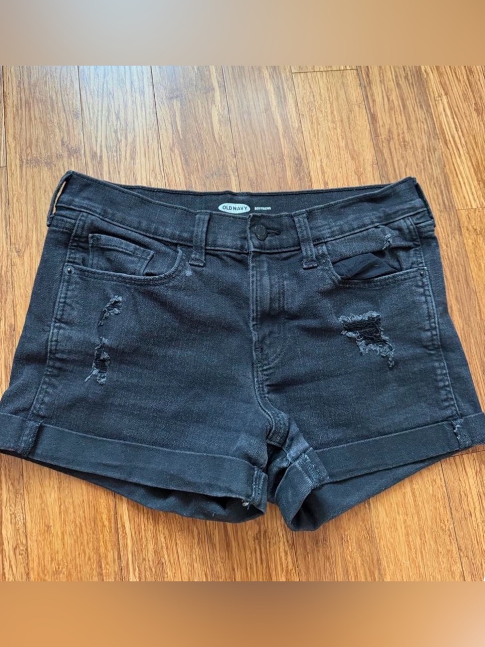 Old Navy Black Distressed Denim Boyfriend Shorts